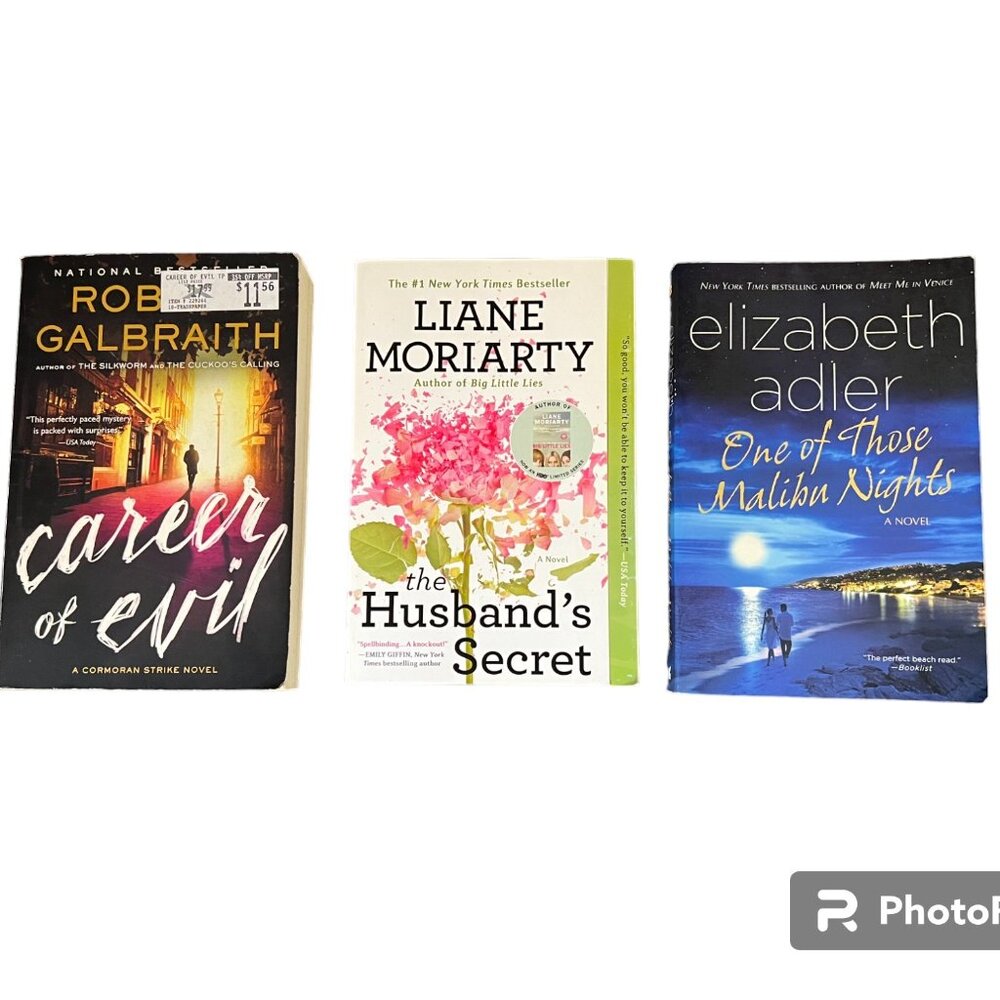3-Paperback Book Bundle: Galbraith (J.K. Rowling), Moriarty, Adler
